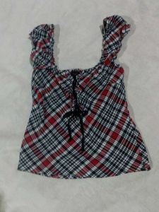 Plaid Lace-Up Top