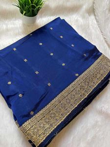 Royal Blue Embroidered Silk Saree