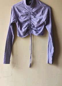 Lavender Ruched Mock Neck Crop Top 1