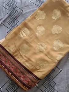 Elegant Golden Saree with Brocade Border