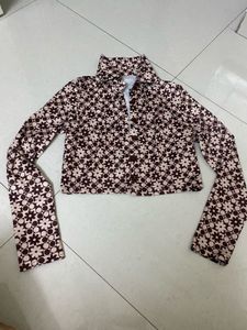 Retro Floral Print Cropped Shirt
