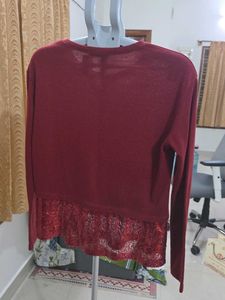 Maroon Long Sleeve Top with Sequin Detail