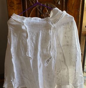 White Embroidered Cotton Skirt