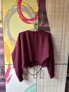 Maroon Cropped  cutout Sweatshirt