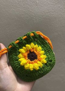 Crochet Sunflower Mini Pouch 👝