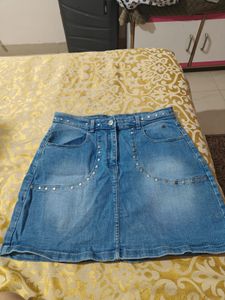 Studded Denim Mini Skirt