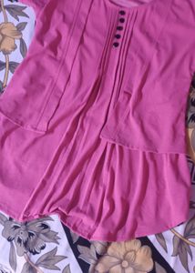 Pink Pleated Short Sleeve Top