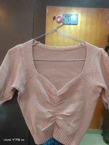 Ribbed Ruched V-Neck Top