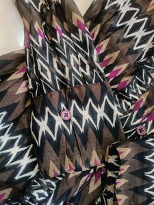 Sheer Geometric Print Button-Up Shirt