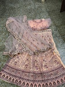 Unstitched Peach Embroidered Lehenga Choli