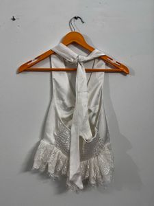 Elegant White Halter Neck Lace top