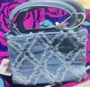 Denim Fringed Mini Top Handle Bag
