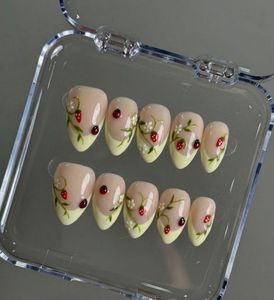 Kawaii Strawberry Ladybug Press-On Nails