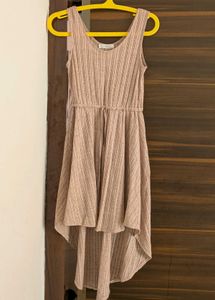 thrifted korean beige ribbed dress