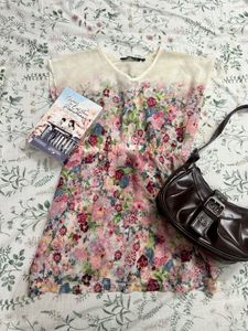 Floral Print Sheer Overlay Dress