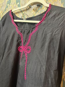Elegant Black Kurta Set with Pink Embroidery