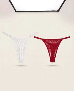 Lace Thong Panties - Red &amp; White Combo