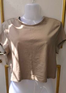 Solid Beige Cropped Tee