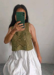 Olive Green Crochet Tank Top
