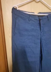 Blue Wide-Leg Cropped Pants