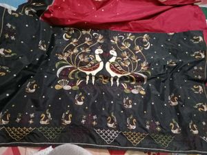 Maroon colour silk saree with embroidery work