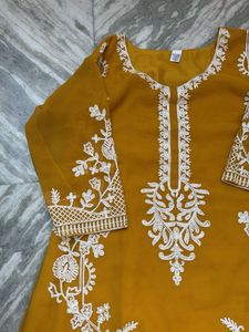 Elegant Yellow Kurta Set with White Embroidery