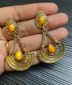 Bohemian Drop Earrings with Yellow Stone