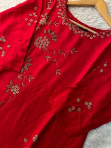 Elegant Red Embroidered Kurta Set