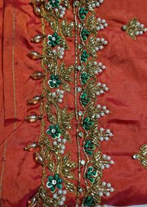 Embroidered Orange Silk maggam blouse