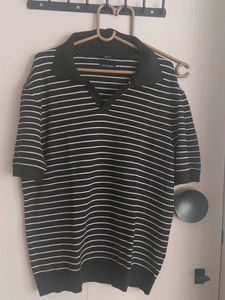 Striped Collared Knit Top
