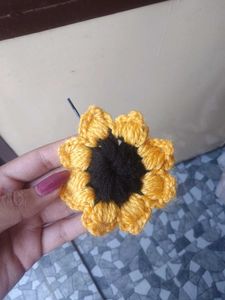 Handmade Crochet Sunflower Hair Clip