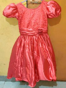Girls Coral Pink Embellished Gown