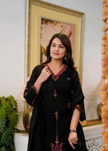 Black Embroidered Kurta Set