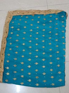 Beautiful Teal Embroidered Saree