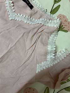 Pink Cold Shoulder Top with Lace Trim