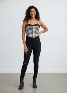Houndstooth Corset Top with Lace Trim