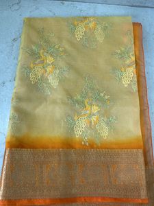 New Embroidery With Zari Border Organza Saree