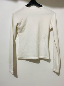 Cream Quarter Zip Long Sleeve Top