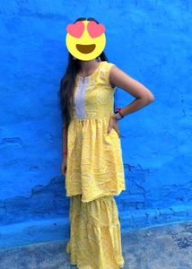 Yellow Printed Kurta Sharara Set