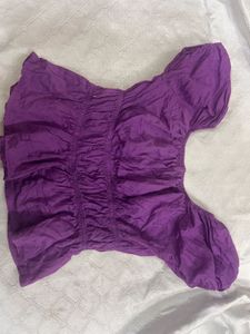 Purple Ruched Puff Sleeve Top