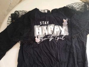 Black Top with "Stay Happy" Print