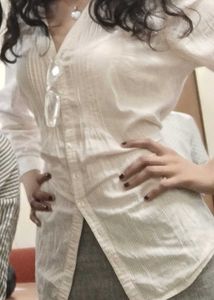 White Button-Up Shirt with strings