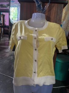 Cute Yellow Button-Up Knit Top