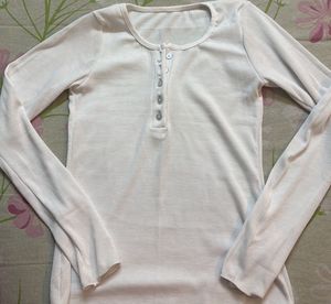 White Long Sleeve Ribbed Top