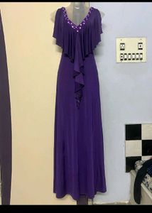 Elegant Purple Stone-studded Maxi Dress