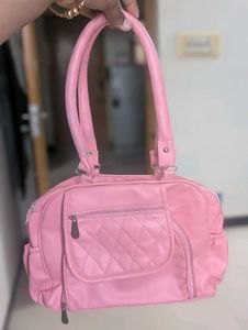 Pink Quilted Multi-Pocket Handbag