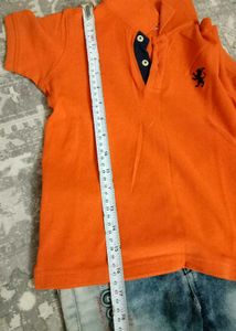 Orange Polo Tee &amp; Distressed Jeans Set