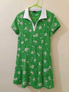 Green Mini Dress in Daisy Print