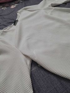 Zara W&amp;B White Textured Top thick quarter sleeves