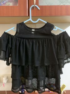 Chic Black Cold Shoulder Ruffle Top